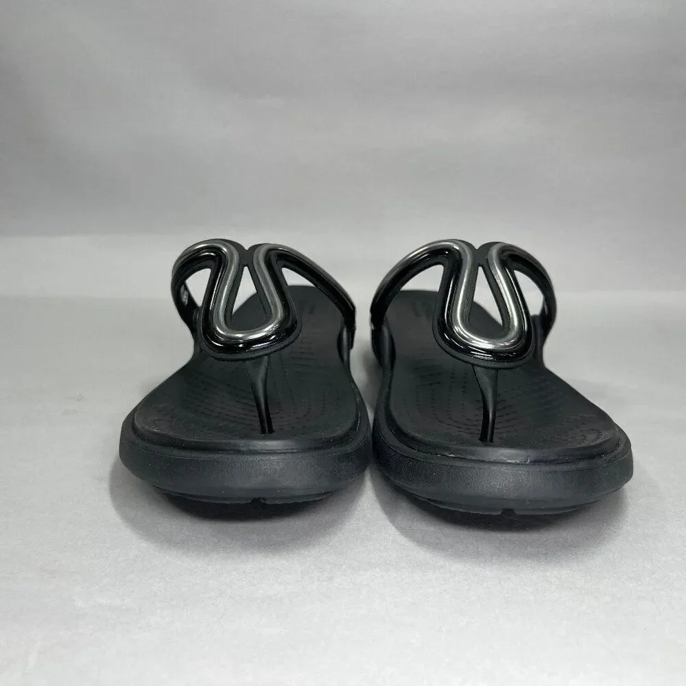 Crocs Sanrah Sandals Women's 10 Black Thong Flip‎ Flop Athletic Beach Slip On